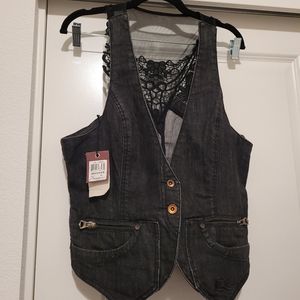 PARASUCO NWT Denim & Lace black vest women's size large